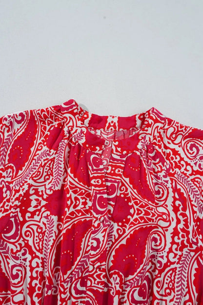 Paisley Print Side Slit Puff Sleeve High Waist Maxi Dress  DAME BOHEME