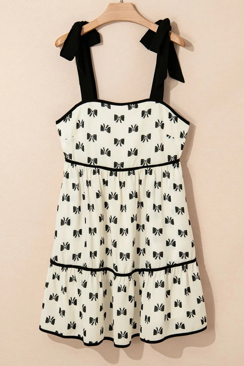 Bow Knot Color Contrast Trim Tied Straps Mini Dress Simply Love