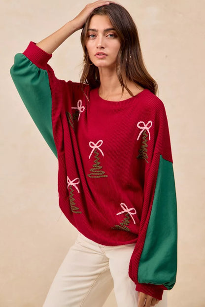 BiBi Christmas Theme Tree Embroidered Sweater  DAME BOHEME