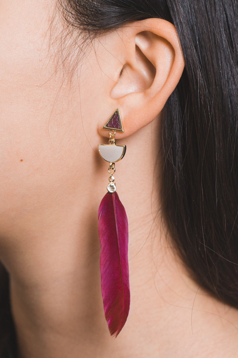 Dreamers Lullaby Red Feather Drop Earrings Lovoda
