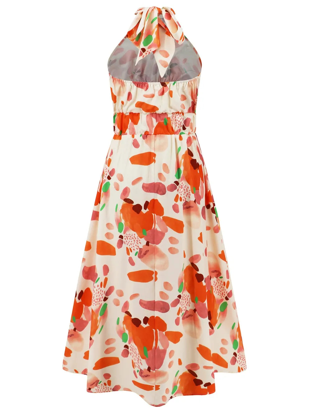 Ruched Printed Halter Neck Midi Dress Trendsi