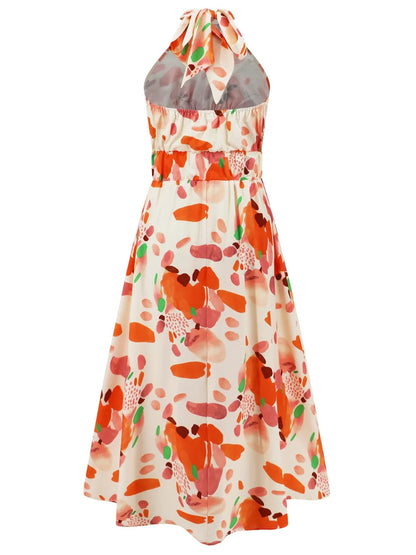 Ruched Printed Halter Neck Midi Dress Trendsi