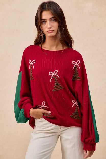 BiBi Christmas Theme Tree Embroidered Sweater  DAME BOHEME