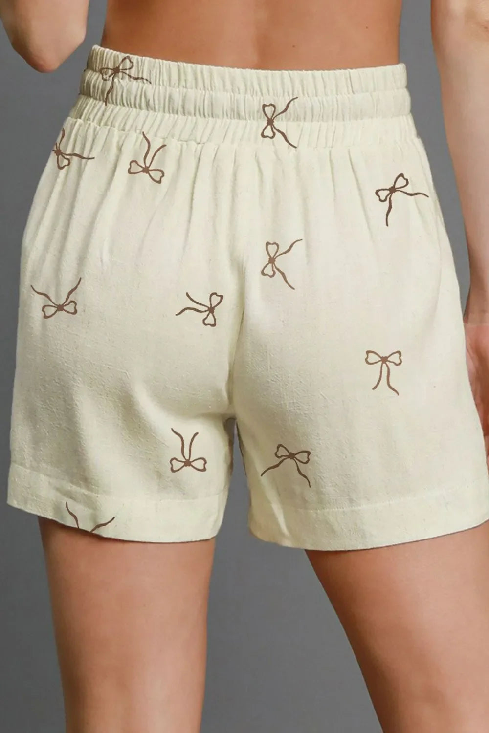 Bow Print Lace Drawstring Casual Shorts Simply Love