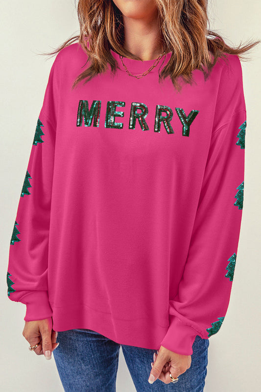 MERRY Christmas Tree Sequin Patchwork Sweatshirt  DAME BOHEME