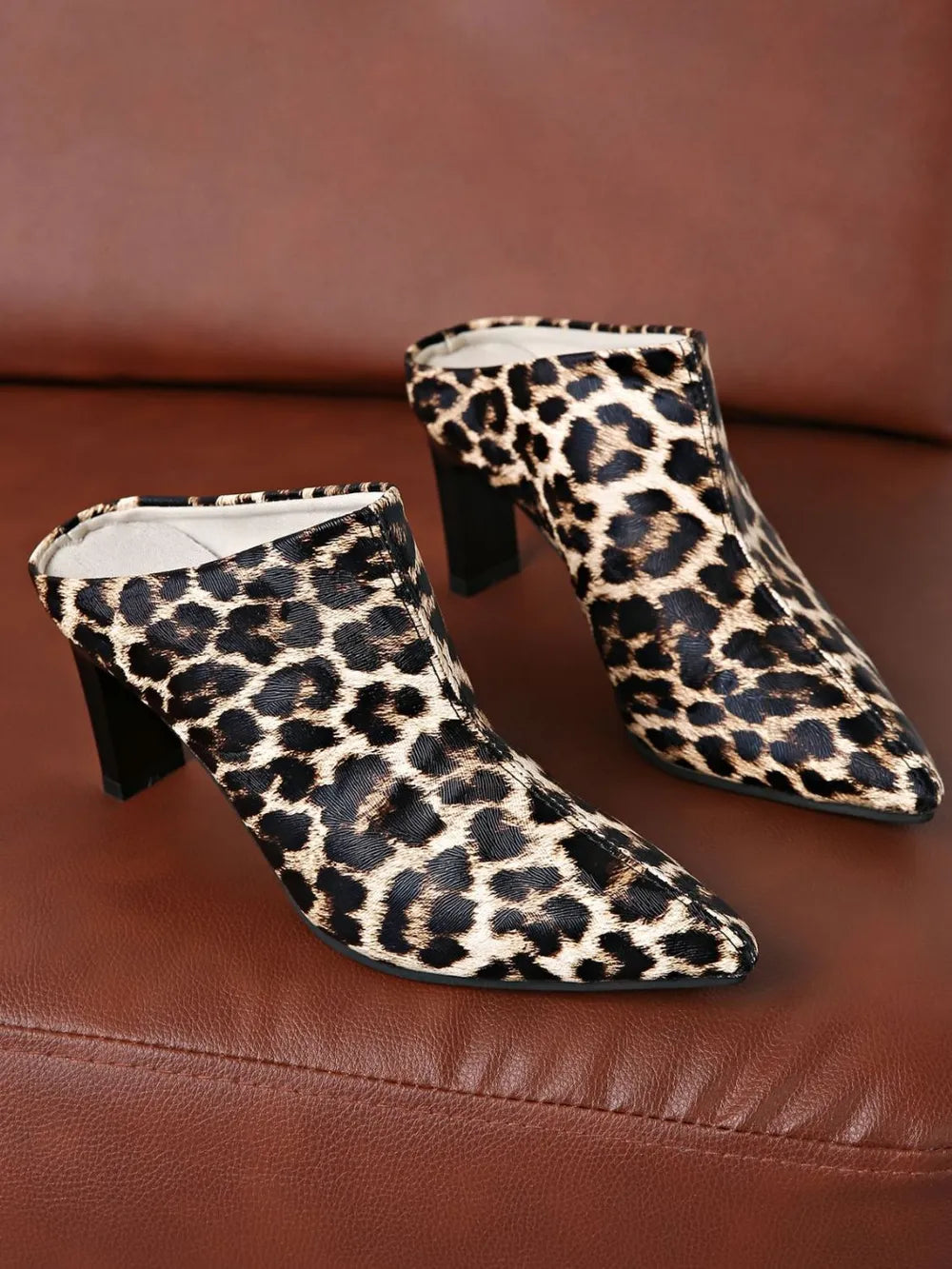 PU Leather Leopard Point Toe Pumps Trendsi