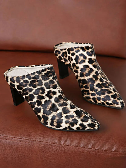 PU Leather Leopard Point Toe Pumps Trendsi