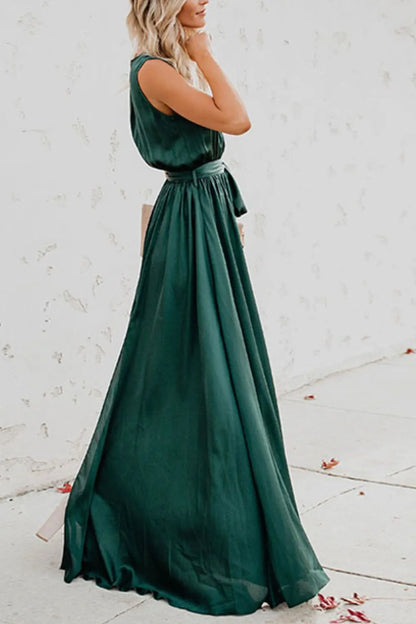 Surplice Tie Waist Maxi Dress Trendsi