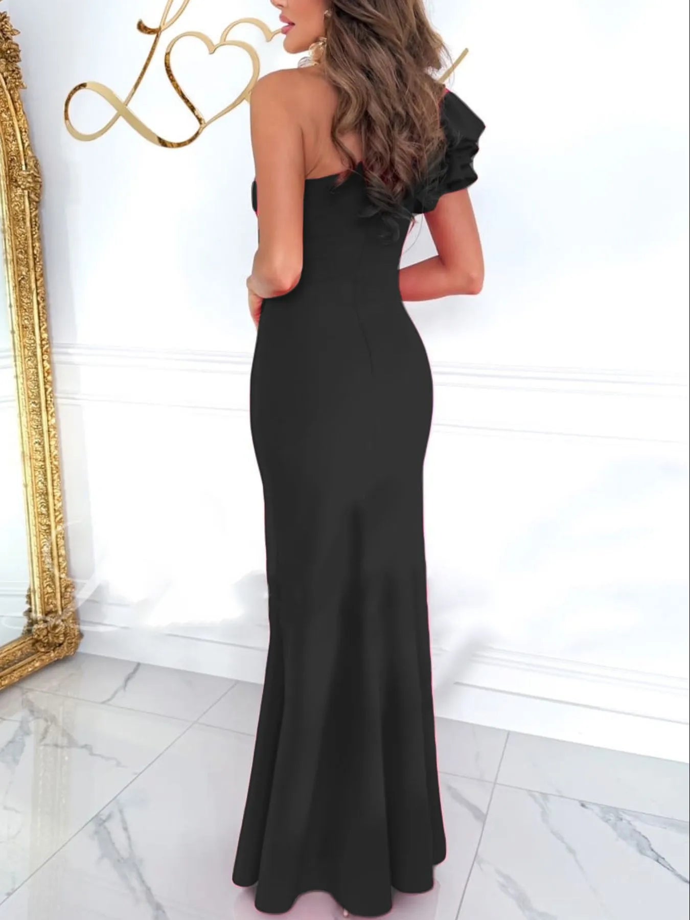Cutout One Shoulder Ruffle Split Elegant Maxi Dress Trendsi