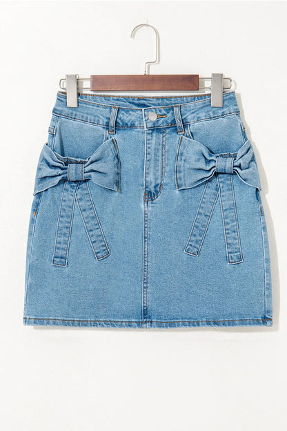 Acid Wash Bowknot Details High Waist Mini Denim Skirt Simply Love