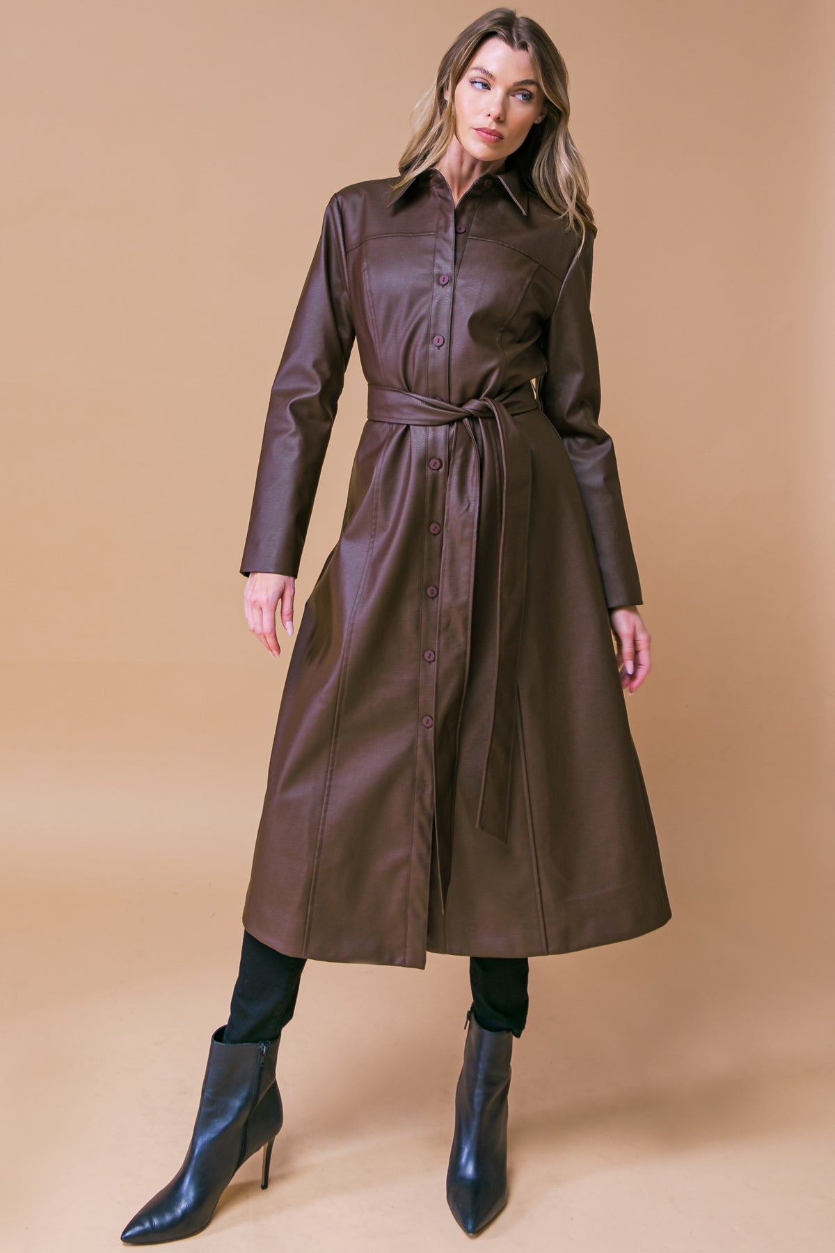 WHAT A WONDERFUL DAY LEATHER MIDI COAT  DAME BOHEME