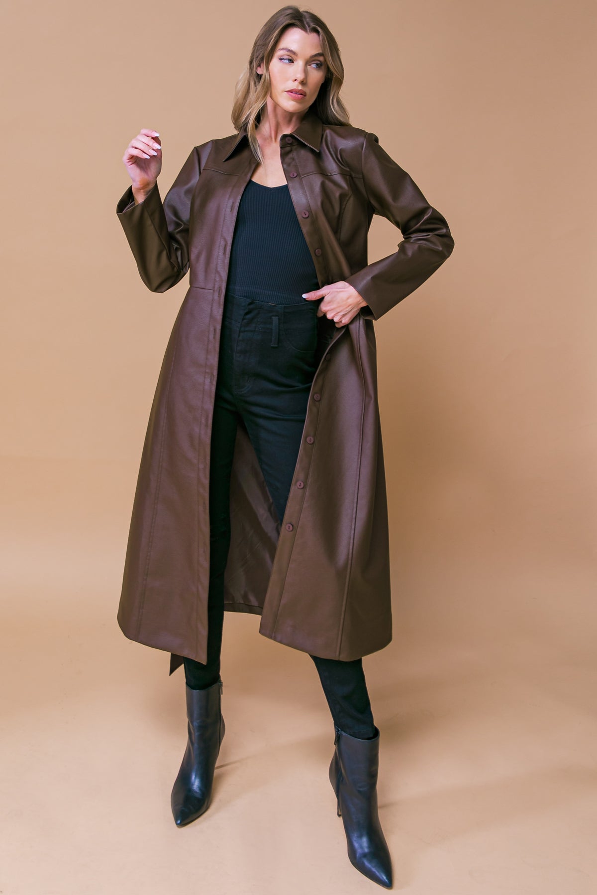 WHAT A WONDERFUL DAY LEATHER MIDI COAT  DAME BOHEME
