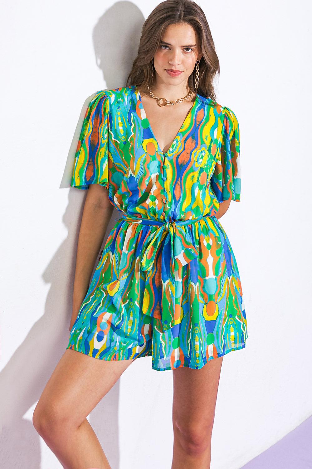 IN MY HAPPY PLACE WOVEN ROMPER  DAME BOHEME