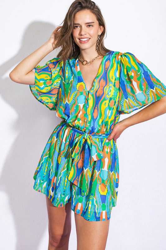IN MY HAPPY PLACE WOVEN ROMPER  DAME BOHEME