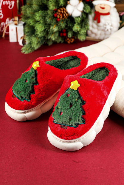 Fiery Red Christmas Tree Graphic Plush Slippers  DAME BOHEME