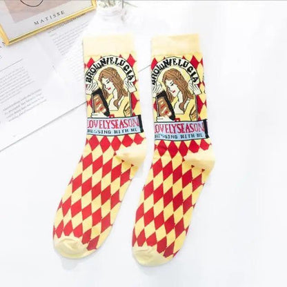 Fashion Colorful Print Socks Women Mushroom Spring Woman Socks Cotton Socks For Women Cotton Men's and Women's Printed Funky Socks - Unisex Mid Crew Length Breathable Pure Cotton Super Soft Quirky Prints Socks  DAME BOHEME