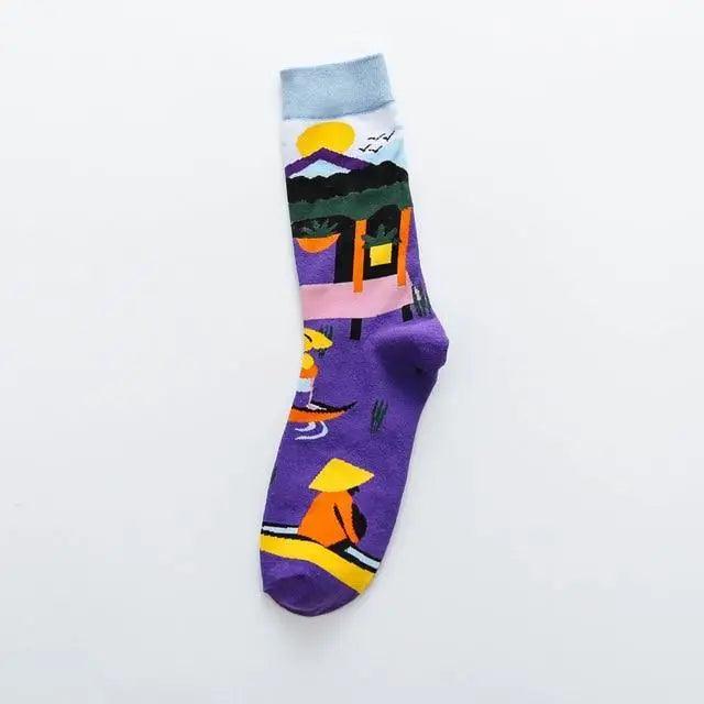 Fashion Colorful Print Socks Women Mushroom Spring Woman Socks Cotton Socks For Women Cotton Men's and Women's Printed Funky Socks - Unisex Mid Crew Length Breathable Pure Cotton Super Soft Quirky Prints Socks  DAME BOHEME