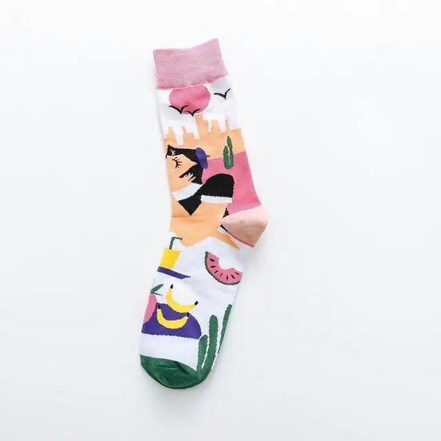 Fashion Colorful Print Socks Women Mushroom Spring Woman Socks Cotton Socks For Women Cotton Men's and Women's Printed Funky Socks - Unisex Mid Crew Length Breathable Pure Cotton Super Soft Quirky Prints Socks  DAME BOHEME