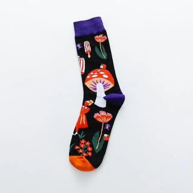 Fashion Colorful Print Socks Women Mushroom Spring Woman Socks Cotton Socks For Women Cotton Men's and Women's Printed Funky Socks - Unisex Mid Crew Length Breathable Pure Cotton Super Soft Quirky Prints Socks  DAME BOHEME