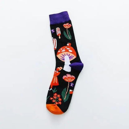 Fashion Colorful Print Socks Women Mushroom Spring Woman Socks Cotton Socks For Women Cotton Men's and Women's Printed Funky Socks - Unisex Mid Crew Length Breathable Pure Cotton Super Soft Quirky Prints Socks  DAME BOHEME