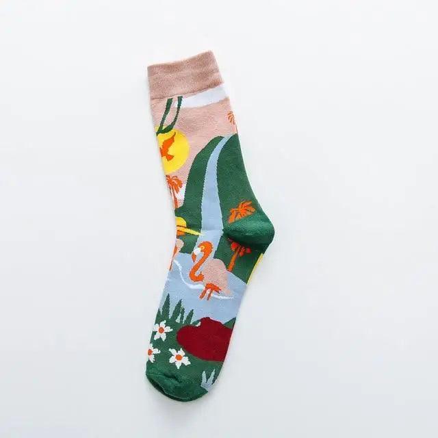 Fashion Colorful Print Socks Women Mushroom Spring Woman Socks Cotton Socks For Women Cotton Men's and Women's Printed Funky Socks - Unisex Mid Crew Length Breathable Pure Cotton Super Soft Quirky Prints Socks  DAME BOHEME