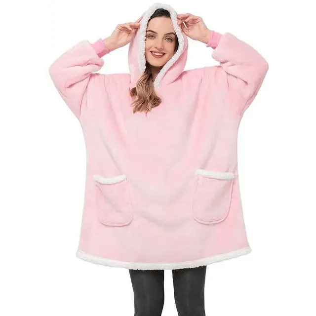 Fashion Winter Oversized Hoodie Women Sweatshirt Hooded Bathrobe Coats Blanket With Sleeves Fleece Christmas TV Blanket Warm Blank Flannel Hoodie Cozy Plush Blanket Hooded Blanket Design Hoodie For Men Women  DAME BOHEME