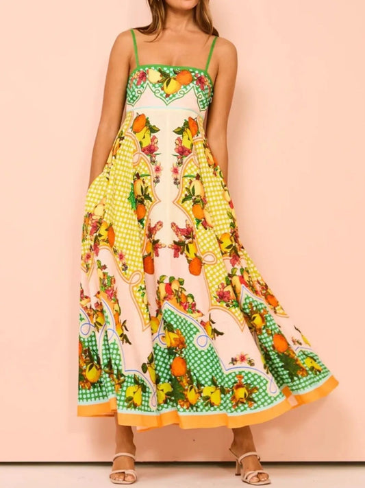 Fruit Print Square Neck Maxi Cami Dress Plus Size Trendsi