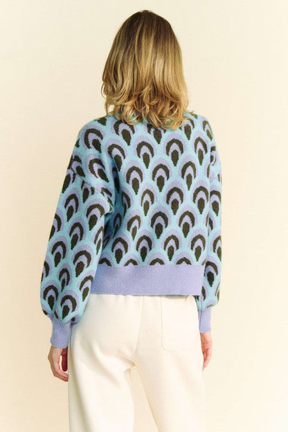 Scale Jacquard Round Neck Drop Shoulder Sweater Trendsi
