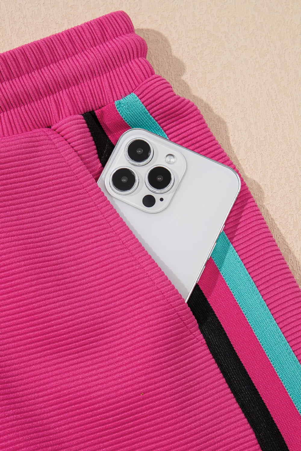 Striped Detail Flutter Sleeve Zipped Collar Top and Short Set  DAME BOHEME