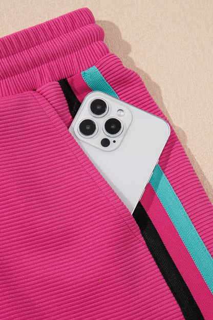 Striped Detail Flutter Sleeve Zipped Collar Top and Short Set  DAME BOHEME