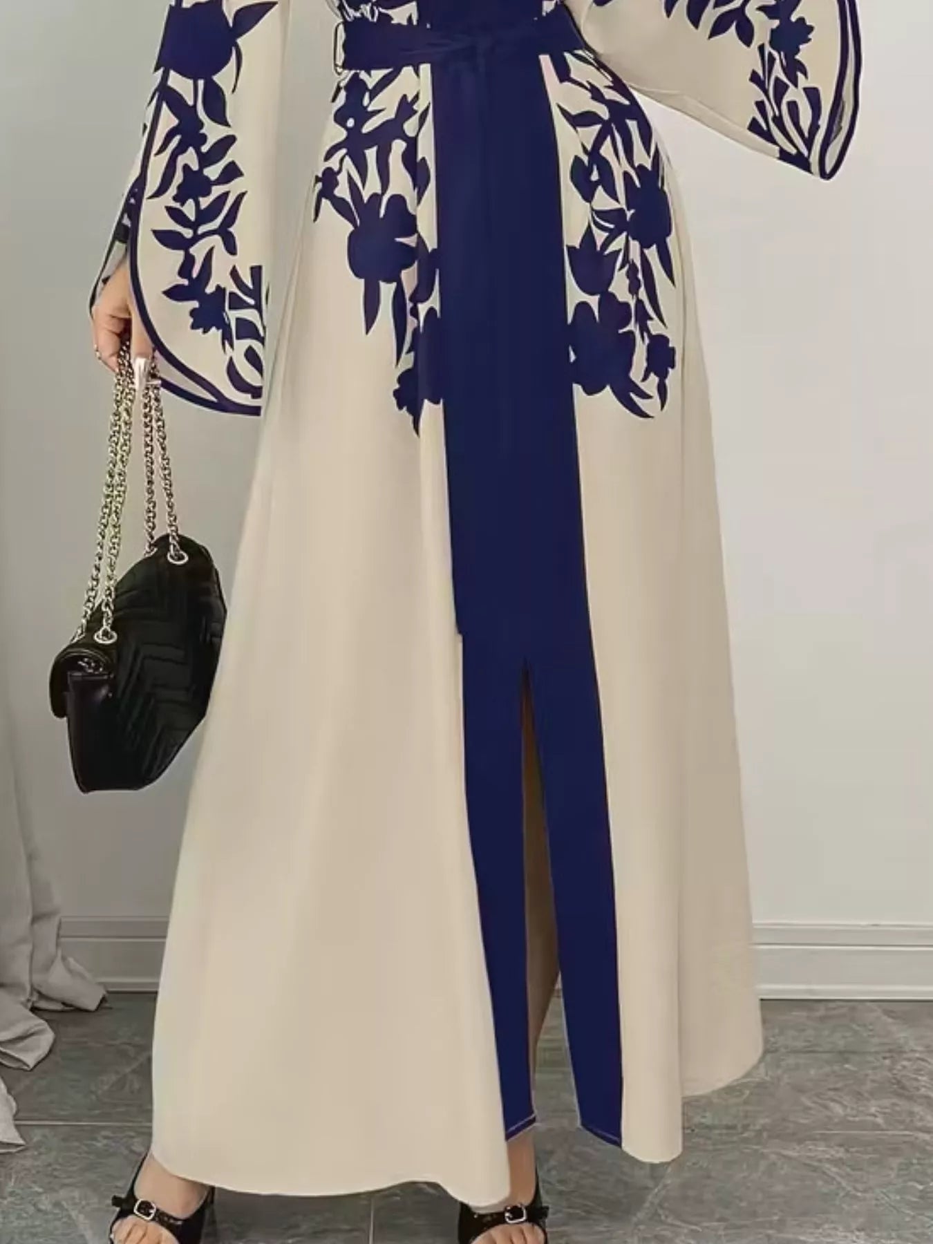 Printed Tie Waist Elegant Maxi Dress
