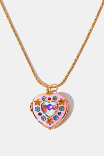 Rhinestone Decor Heart Box Pendant Necklace  DAME BOHEME