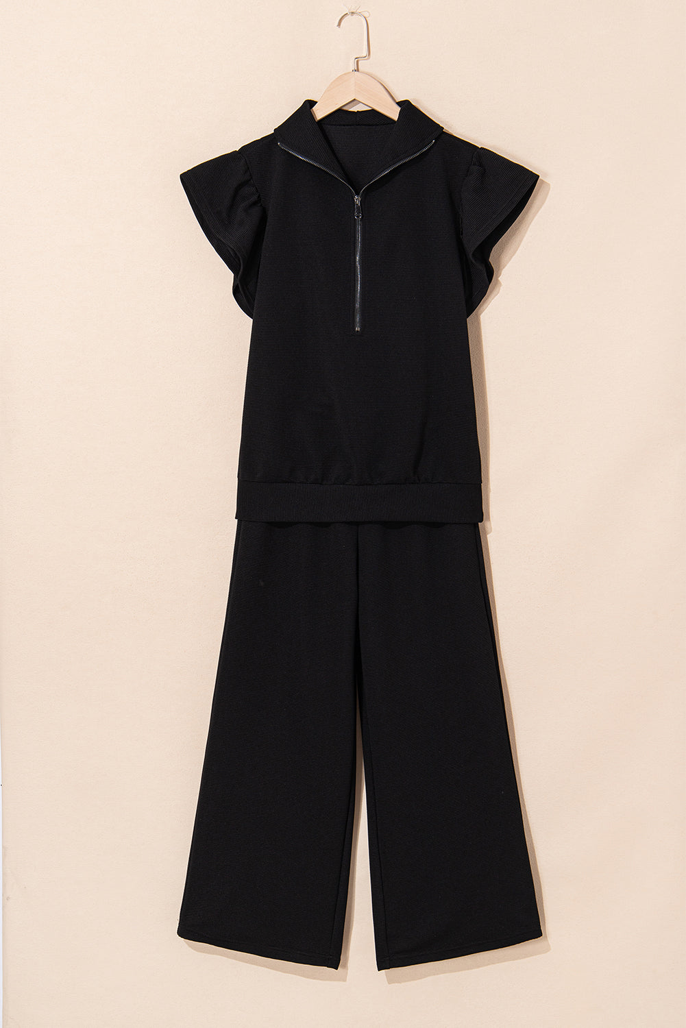 Kallie Ruffled Sleeve Zipped Top and Wide Leg Pants Set  DAME BOHEME