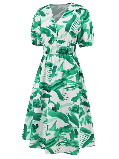 Ruched Roses Surplice Short Sleeve Dress Trendsi