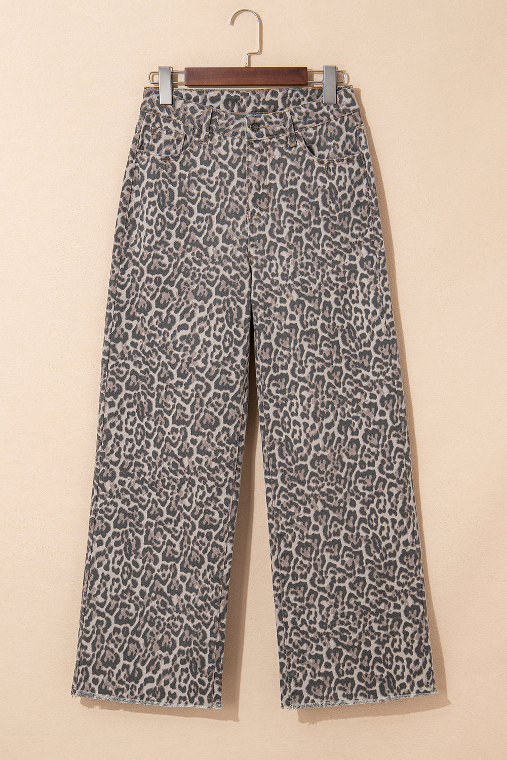 Gray Leopard Frayed Edge Wide Leg High Waist Jeans  DAME BOHEME
