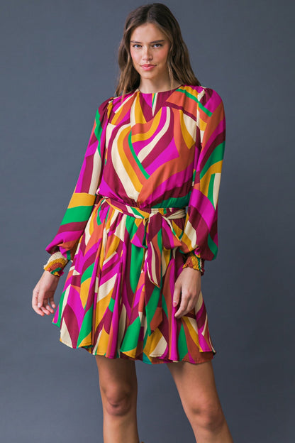 Keep On Moving Retro Printed Woven Mini Dress  DAME BOHEME