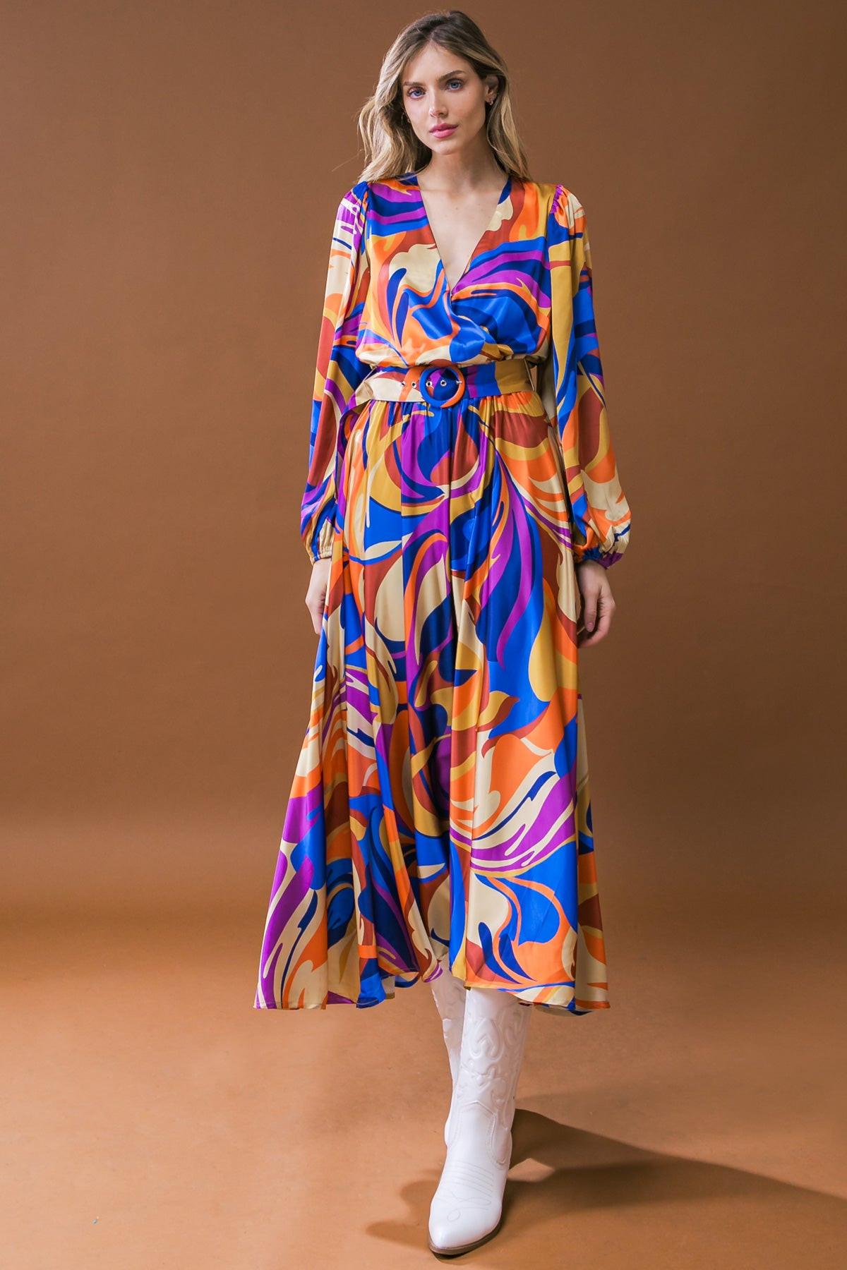 BOLD ADVENTURES WOVEN SATIN MIDI DRESS  DAME BOHEME