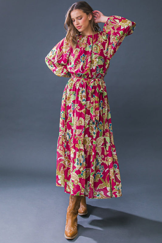 FLORALLY CHIC WOVEN MIDI DRESS  DAME BOHEME