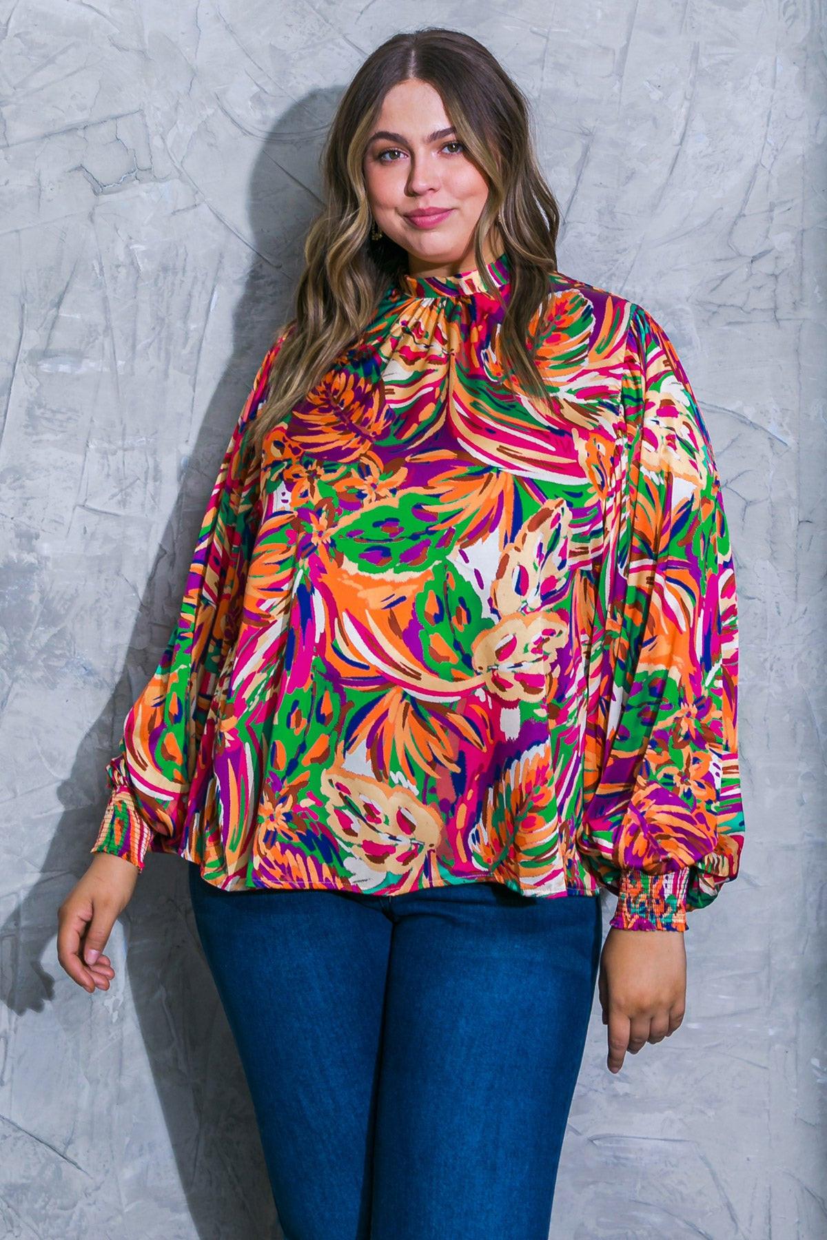 ADORING DEVOTION High Neck Tropical Print Blouse  DAME BOHEME