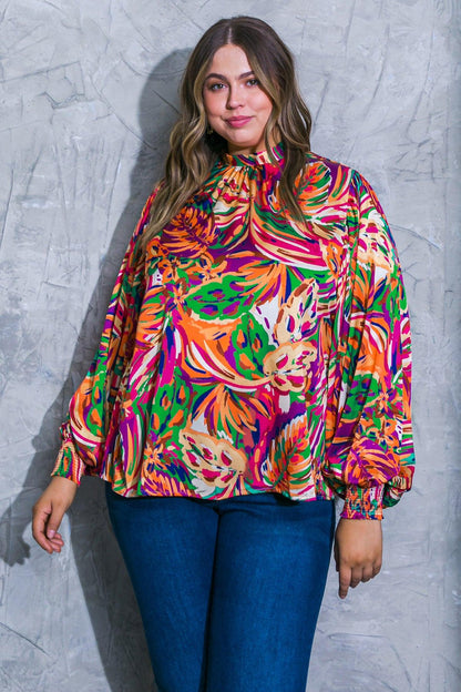 ADORING DEVOTION High Neck Tropical Print Blouse  DAME BOHEME