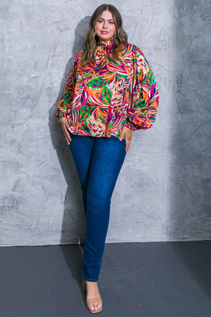ADORING DEVOTION High Neck Tropical Print Blouse  DAME BOHEME