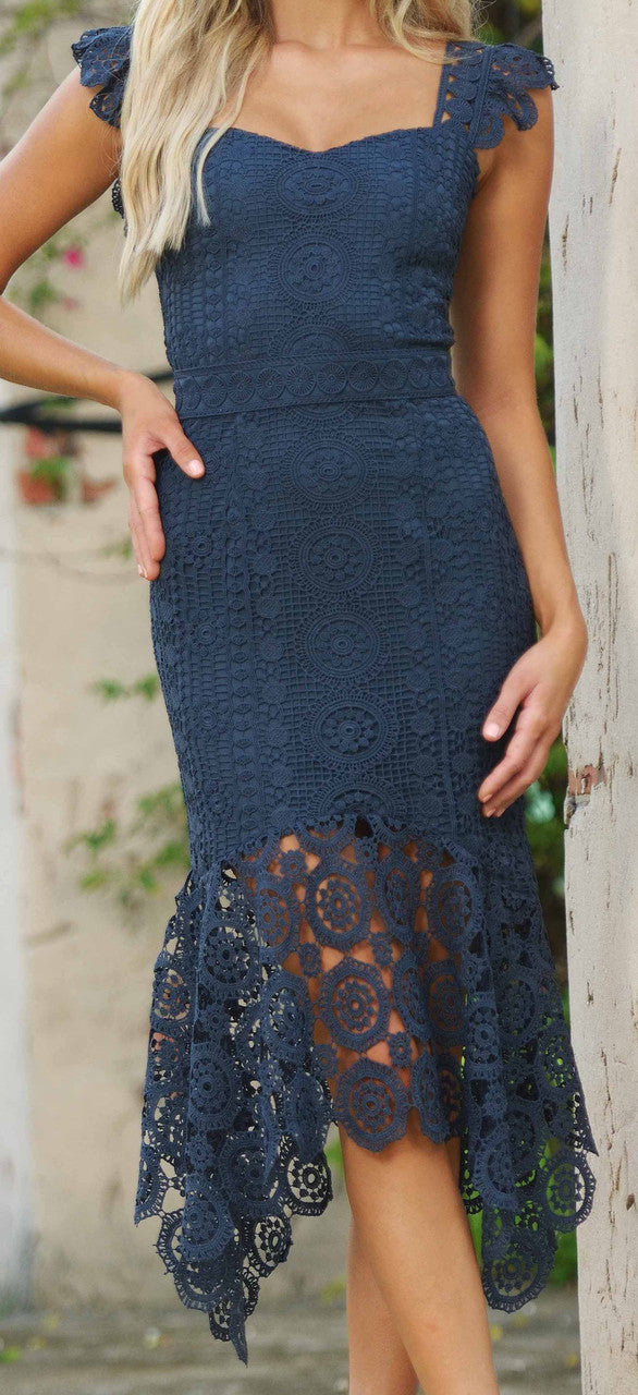 Giselle Dress - Steel Blue Lace Dress  DAME BOHEME