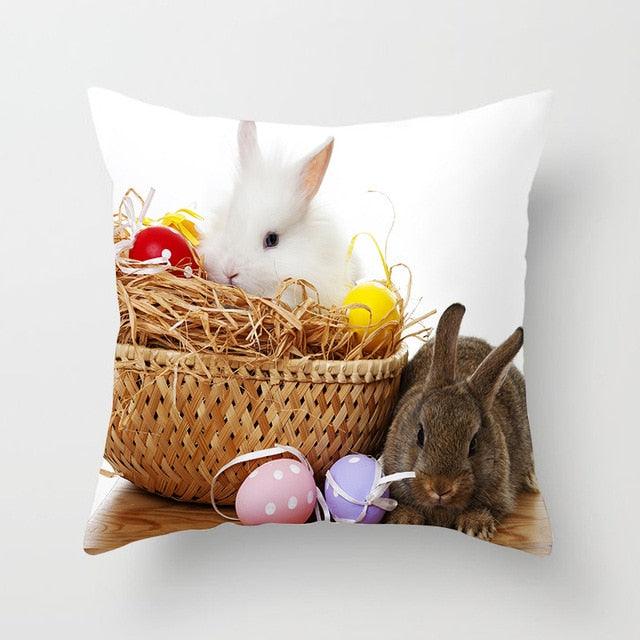 Happy Easter Pillowcase Easter Decorations For Home Party Rabbit Eggs Spring Easter Decor Linen Throw Pillow Cover Case Farmhouse Eggs Tree Rabbit Holiday Cushion Cover Polyester Pillow Cover  DAME BOHEME