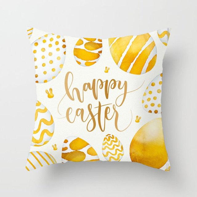 Happy Easter Pillowcase Easter Decorations For Home Party Rabbit Eggs Spring Easter Decor Linen Throw Pillow Cover Case Farmhouse Eggs Tree Rabbit Holiday Cushion Cover Polyester Pillow Cover  DAME BOHEME