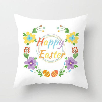 Happy Easter Pillowcase Easter Decorations For Home Party Rabbit Eggs Spring Easter Decor Linen Throw Pillow Cover Case Farmhouse Eggs Tree Rabbit Holiday Cushion Cover Polyester Pillow Cover  DAME BOHEME