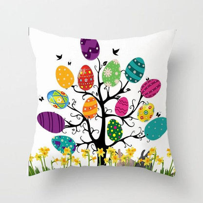 Happy Easter Pillowcase Easter Decorations For Home Party Rabbit Eggs Spring Easter Decor Linen Throw Pillow Cover Case Farmhouse Eggs Tree Rabbit Holiday Cushion Cover Polyester Pillow Cover  DAME BOHEME