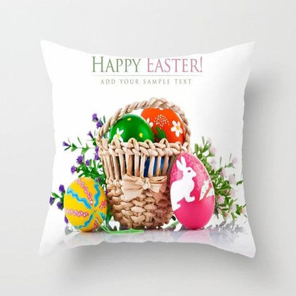 Happy Easter Pillowcase Easter Decorations For Home Party Rabbit Eggs Spring Easter Decor Linen Throw Pillow Cover Case Farmhouse Eggs Tree Rabbit Holiday Cushion Cover Polyester Pillow Cover  DAME BOHEME
