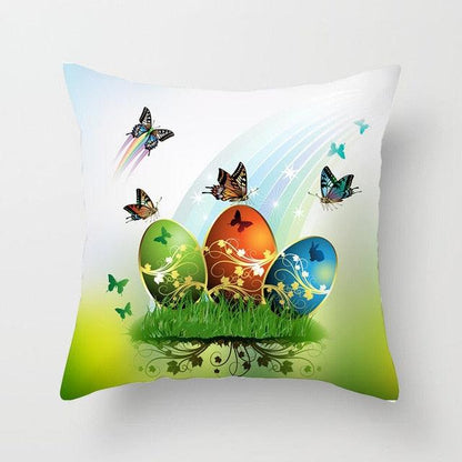 Happy Easter Pillowcase Easter Decorations For Home Party Rabbit Eggs Spring Easter Decor Linen Throw Pillow Cover Case Farmhouse Eggs Tree Rabbit Holiday Cushion Cover Polyester Pillow Cover  DAME BOHEME