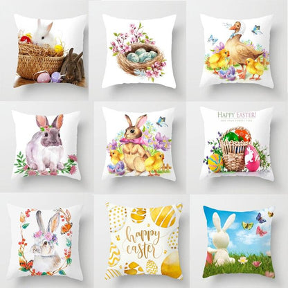 Happy Easter Pillowcase Easter Decorations For Home Party Rabbit Eggs Spring Easter Decor Linen Throw Pillow Cover Case Farmhouse Eggs Tree Rabbit Holiday Cushion Cover Polyester Pillow Cover  DAME BOHEME