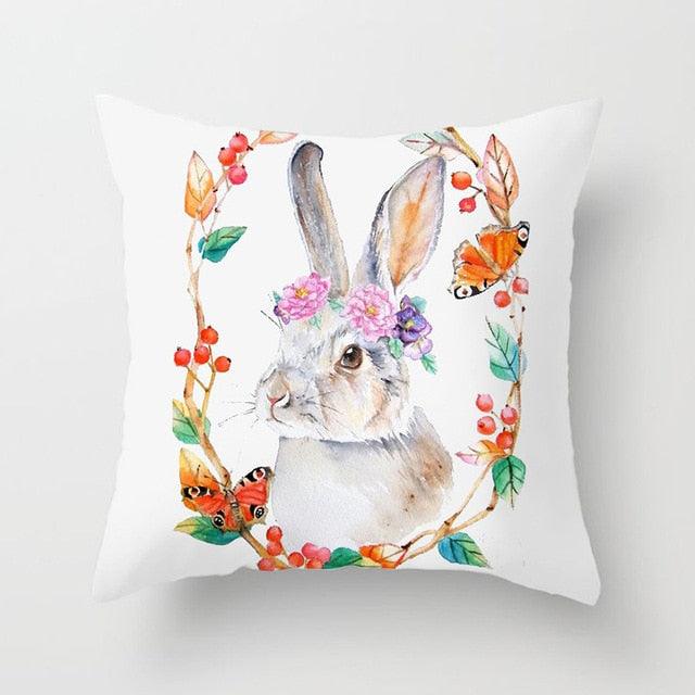 Happy Easter Pillowcase Easter Decorations For Home Party Rabbit Eggs Spring Easter Decor Linen Throw Pillow Cover Case Farmhouse Eggs Tree Rabbit Holiday Cushion Cover Polyester Pillow Cover  DAME BOHEME